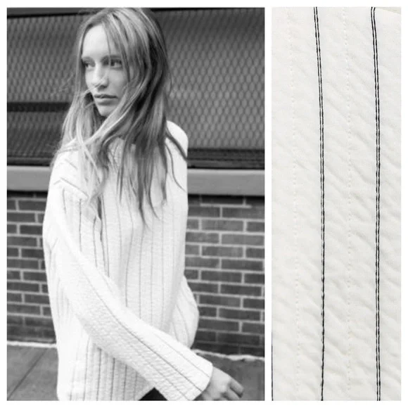 Zara Tops Nwt Zara White Striped Quilted Sweatshirt Size M